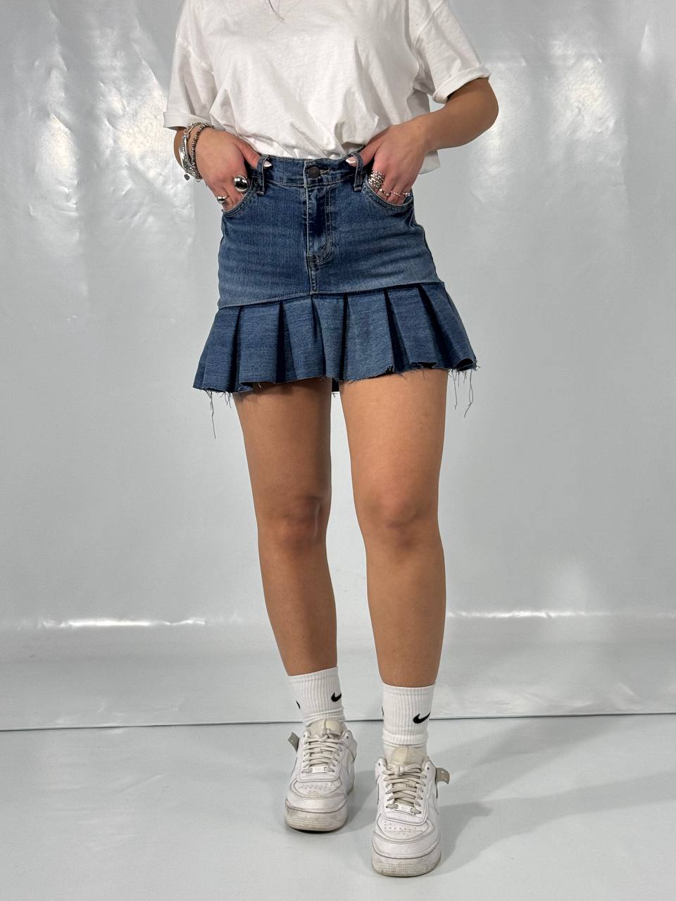 Gonna con balza Denim scuro