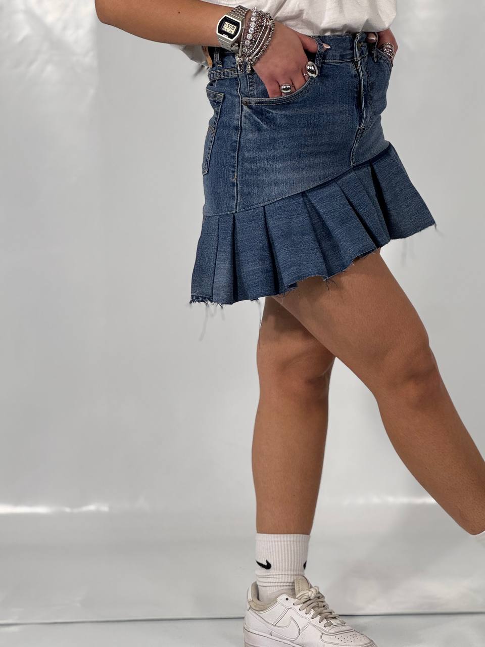 Gonna con balza Denim scuro
